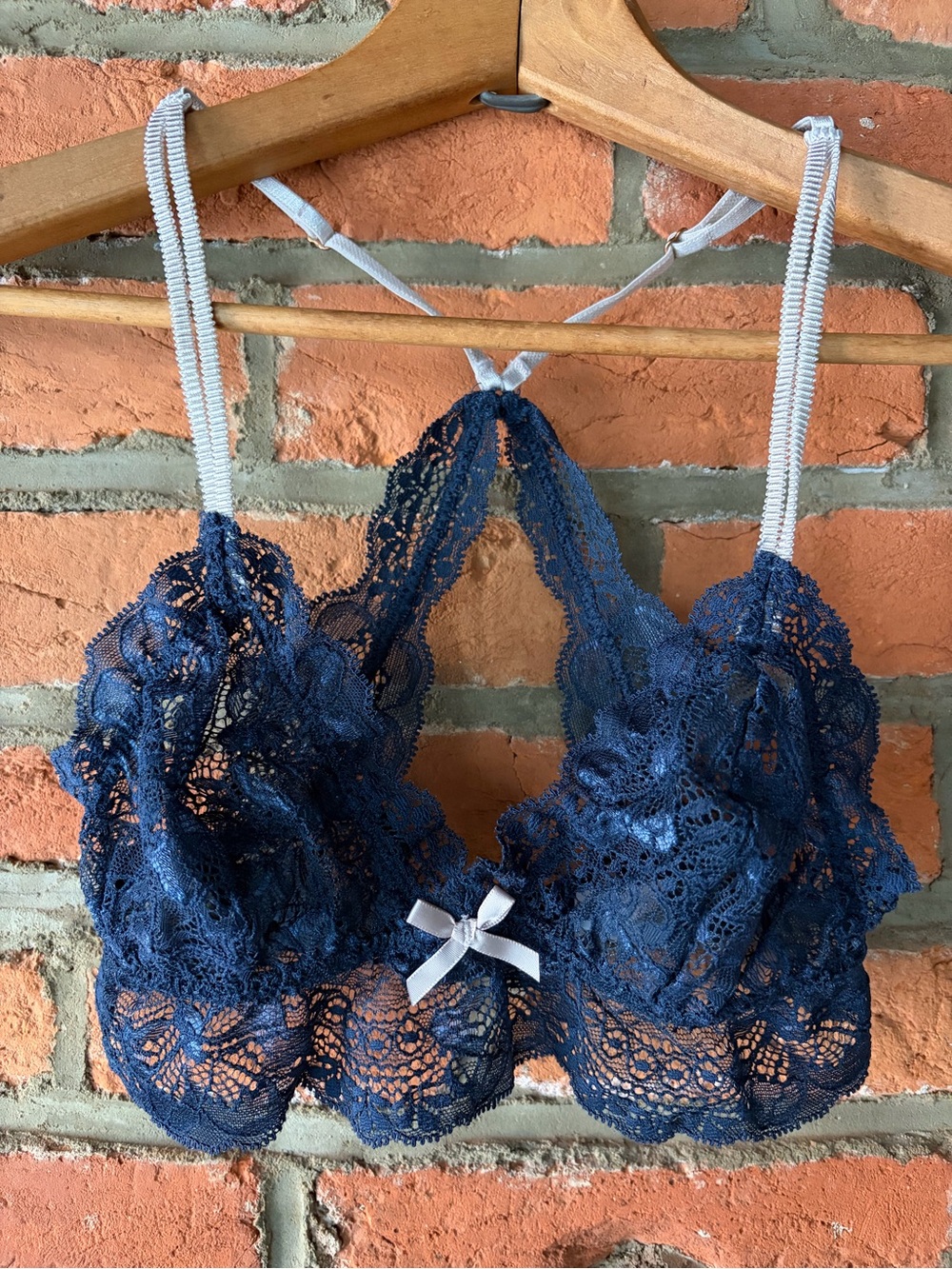 { Anthropologie } Eberjay Navy/Ivory Lace Racerback Bralette size S